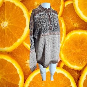 Intiwara Alpaca Sweater Fair Isle 1/4 Zip Pullover Knitwear Mens‎ XL